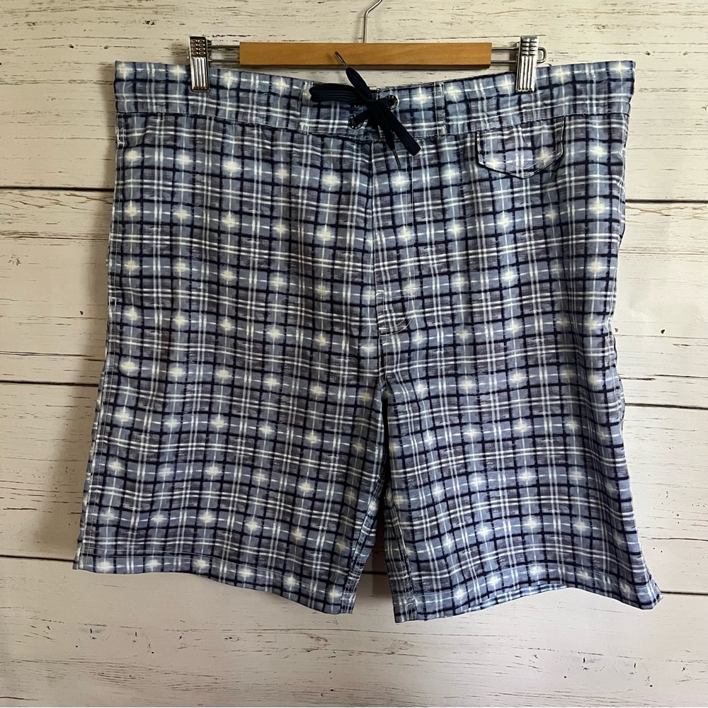 Blue Plaid Swim Trunks